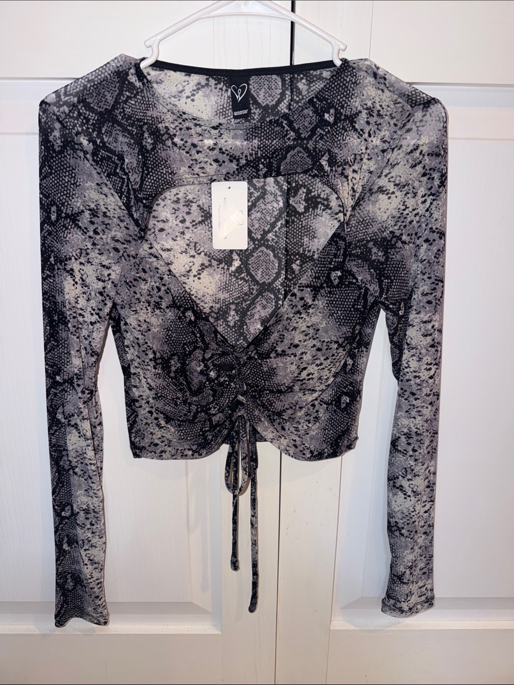 Windsor Black & Gray Snake-Print Long Sleeve Tie-Front Top